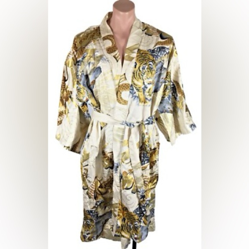 K101. Vintage 80s TIGER golden dragon METALLIC kimono,